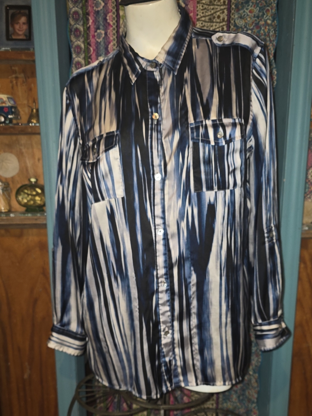 Jones New York Women's Striped Button-Down Shirt - Blue & Black